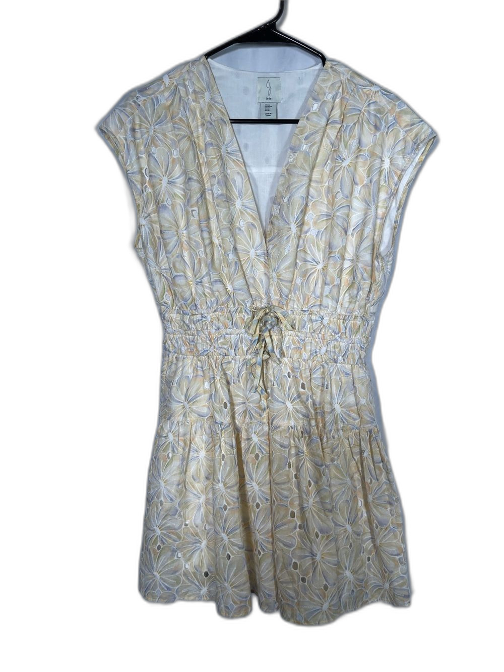 JOIE WOMENS YELLOW ORANGE FLORAL EYELET MINI DRESS MEDIUM